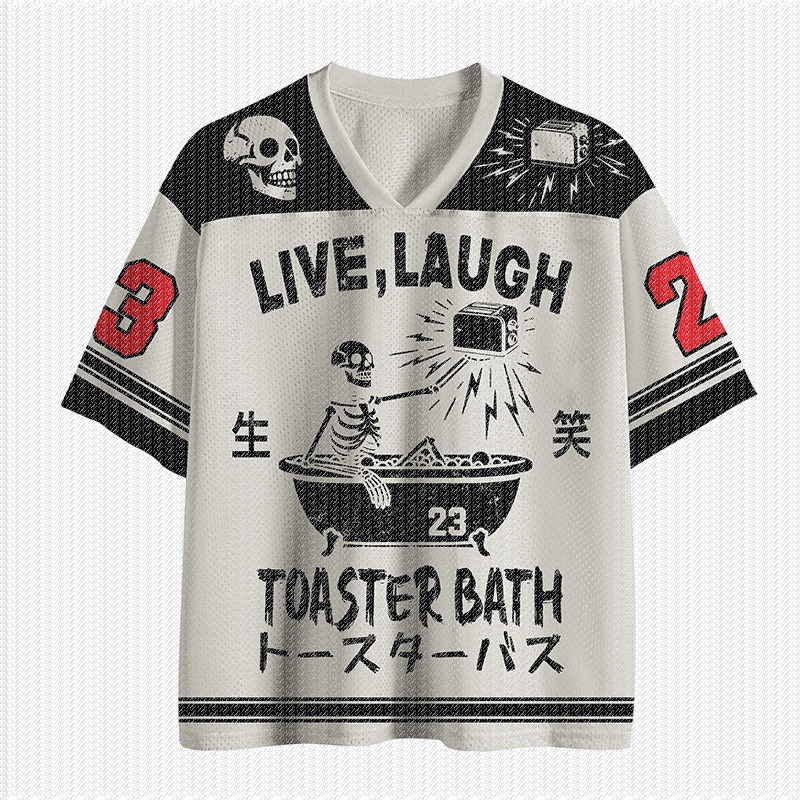 Street Fashion Jersey - V Yaka Beyaz Siyah Renk Bloklu
