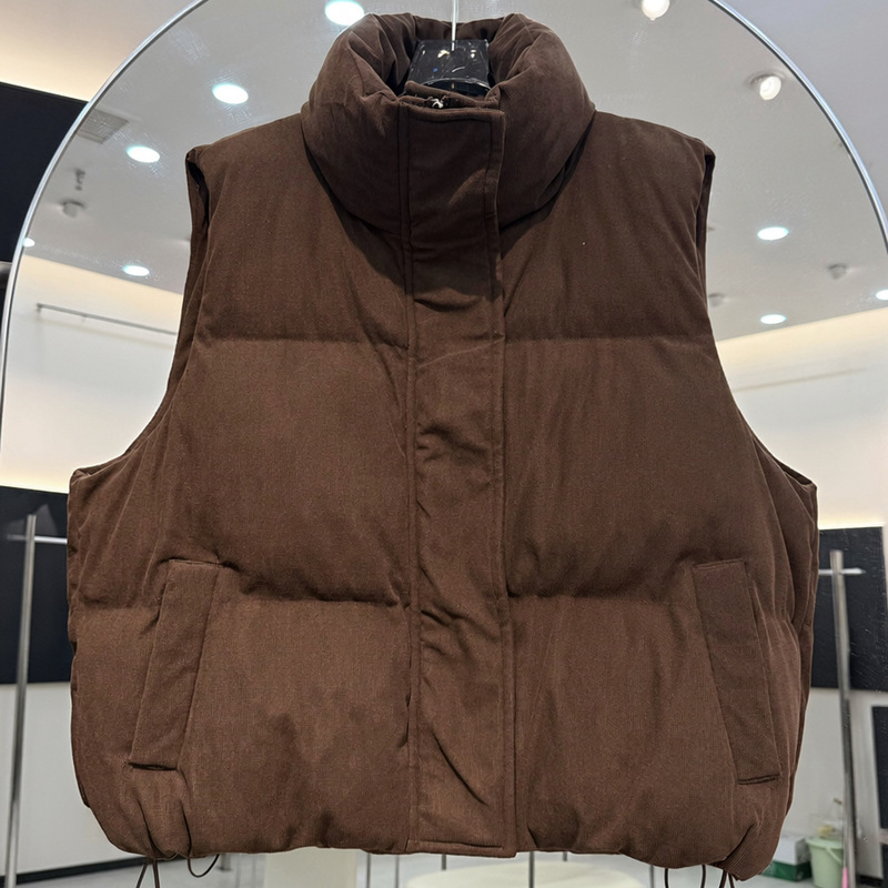 Puffer Vest Padded - Kadın Şişme Yelek, Dik Yaka, Kısa
