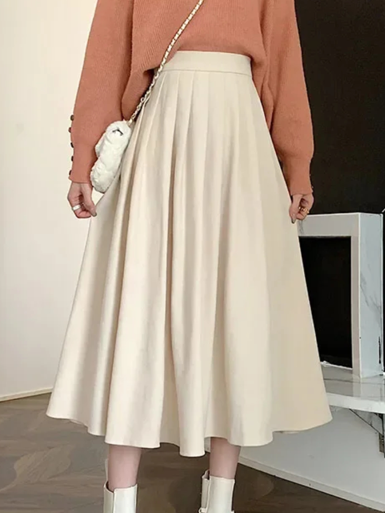 Street Fashion Korean Girl - Kadın Vintage pileli etek yüksek bel