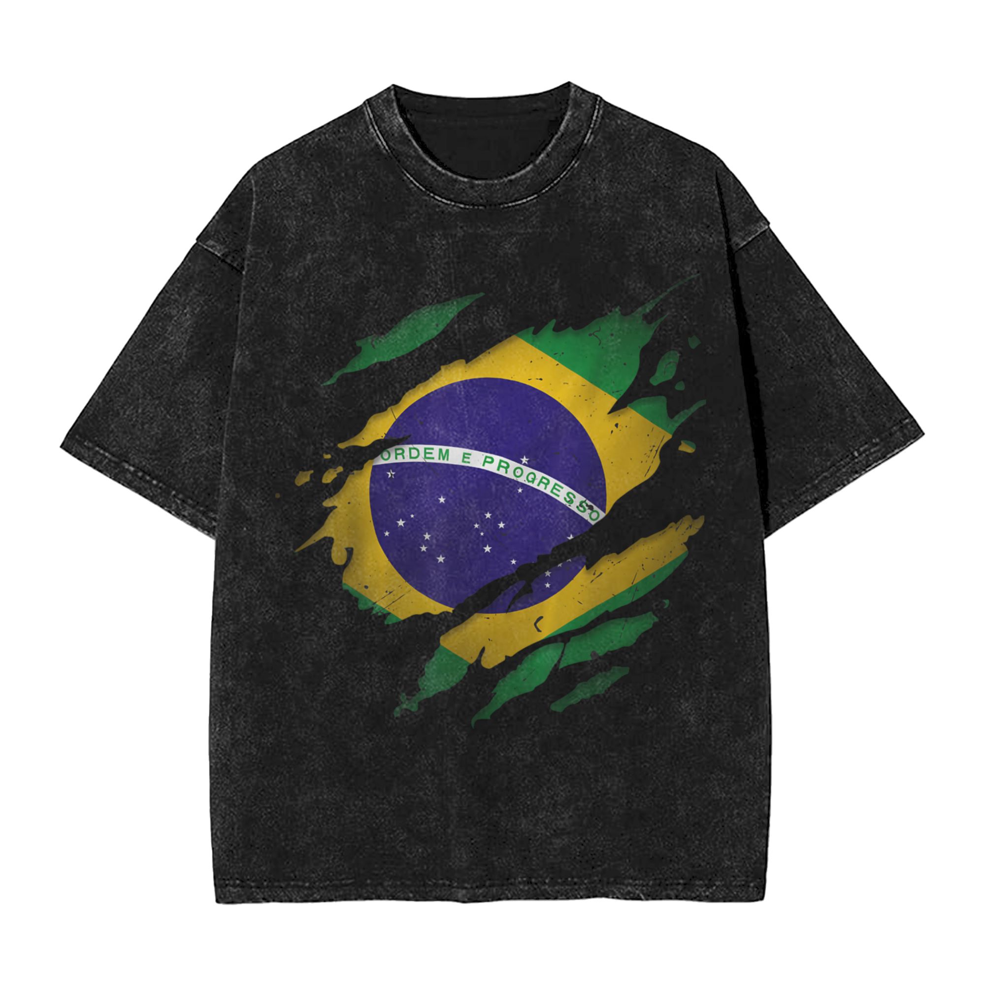 Street Fashion Brazil - Brezilya Brezilya Bayrağı Yıkanmış T Shirt