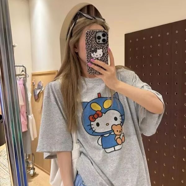 Street Fashion Jersey - Kısa Kollu Hello Kitty Baskılı Tişört