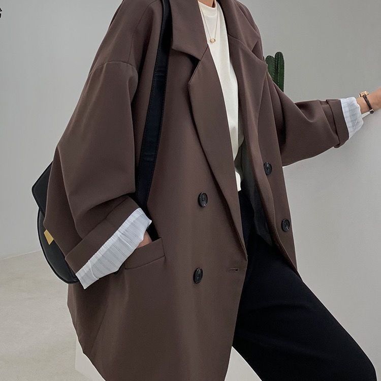 Street Fashion Official - Vintage Kahverengi Blazer Kadın Zarif Resmi
