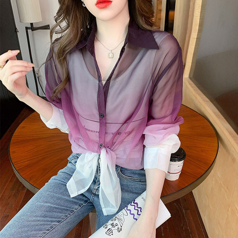 Moda degrade renk şifon gömlek - Street Fashion In Korea incelemesi ve fiyatı