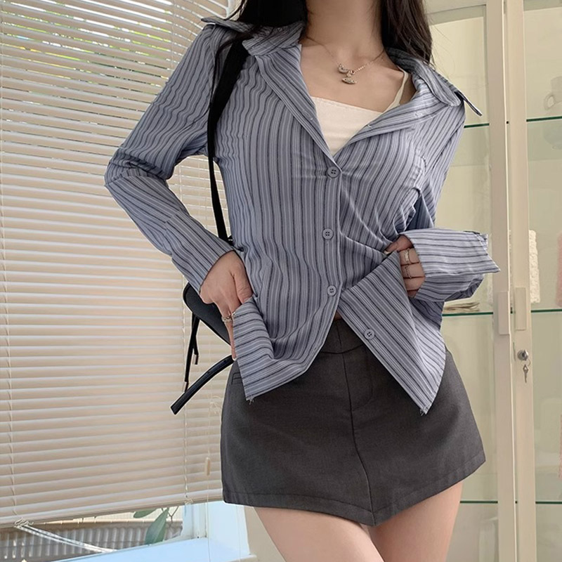 Y2k Çizgili Gömlek Kadın Uzun  - Street Fashion In Korea incelemesi ve fiyatı