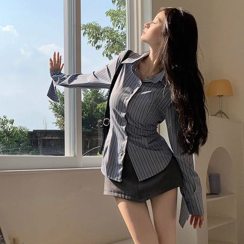 Y2k Çizgili Gömlek Kadın Uzun  - Street Fashion In Korea incelemesi ve fiyatı