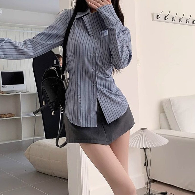 Y2k Çizgili Gömlek Kadın Uzun  - Street Fashion In Korea incelemesi ve fiyatı