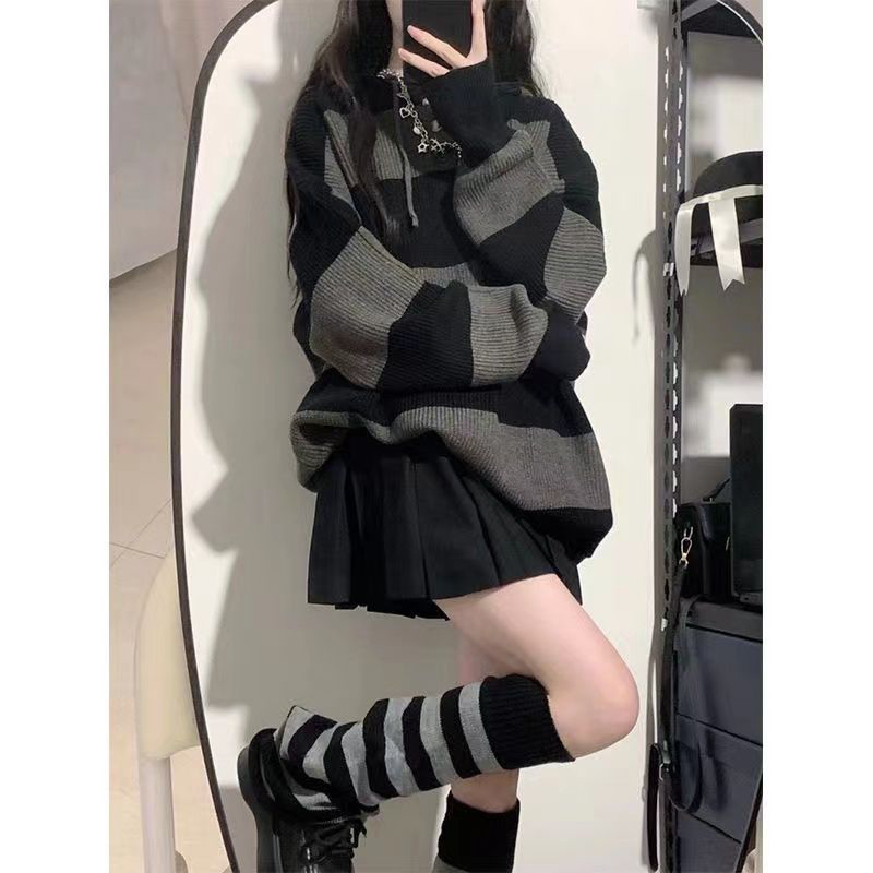 Streetwear çizgili kazak kadın - Street Fashion In Korea incelemesi ve fiyatı
