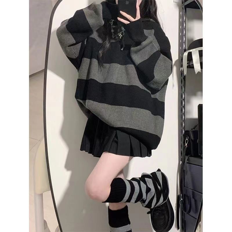 Streetwear çizgili kazak kadın - Street Fashion In Korea incelemesi ve fiyatı